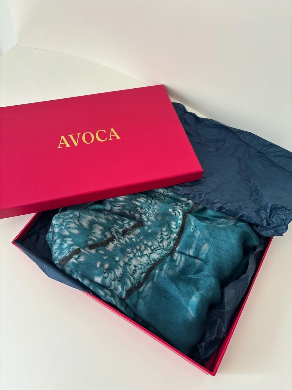 Avoсa Teal Blue Patterned Silk Scarf